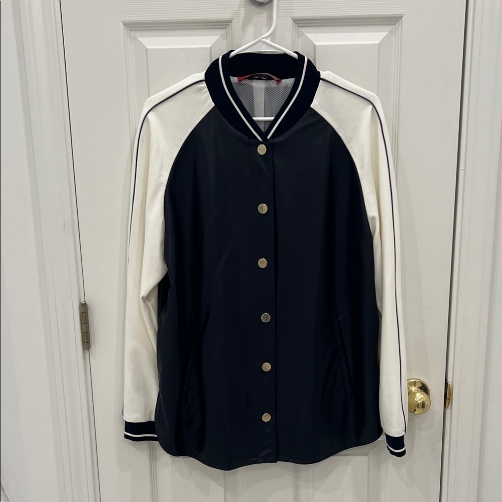 Marina Rinaldi Sport Navy White Waxed Varsity Jacket